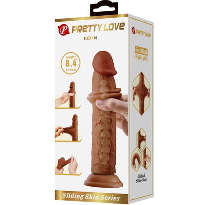 Dildo realistico PRETTY LOVE KEON, lungo 21 cm, colore marrone, con dettagli realistici, ideale per piacere personale.