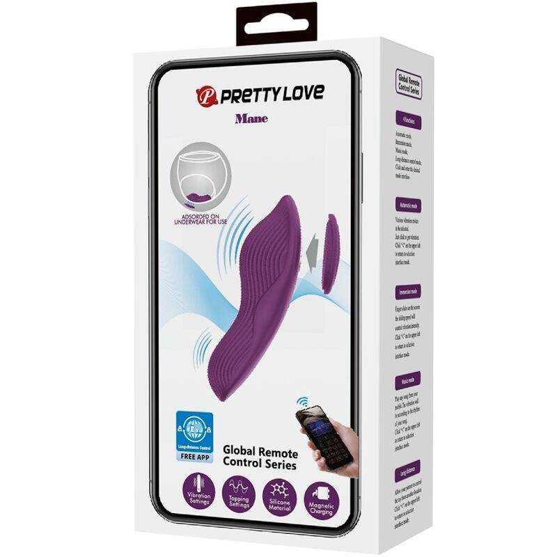 Massaggiatore clitoride Pretty Love Mane Lay On con 10 vibrazioni e telecomando, colore viola, dispositivo per il piacere femminile