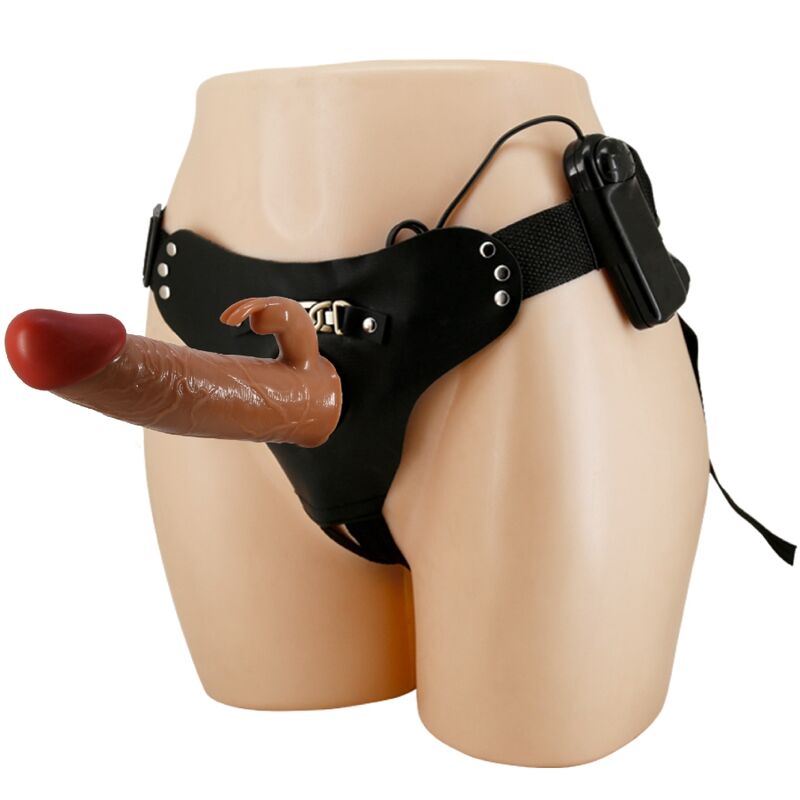 Imbracatura universale Pretty Love Marion con dildo vibrante da 19 cm color marrone, dettagli e materiali visibili nell'immagine.