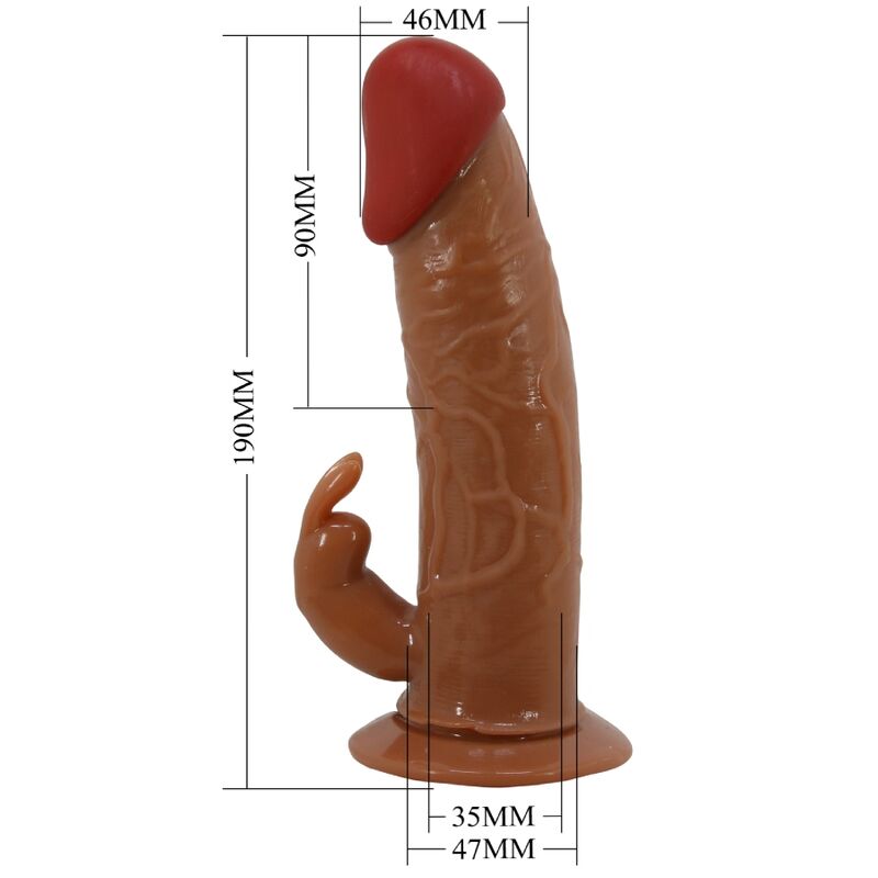 Imbracatura universale Pretty Love Marion con dildo vibrante da 19 cm, marrone, mostrato in primo piano.