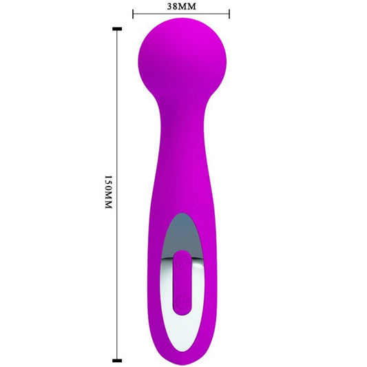 Massaggiatore ricaricabile Pretty Love Wade con 12 funzioni, mostra i testine rotanti e il design ergonomico in dettaglio.