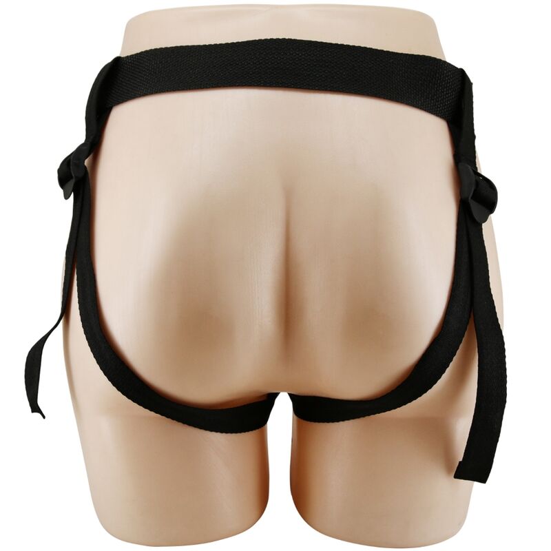 Immagine di un harness slip universale PRETTY LOVE MAVIS con dildo da 19 cm colore naturale, display in primo piano.