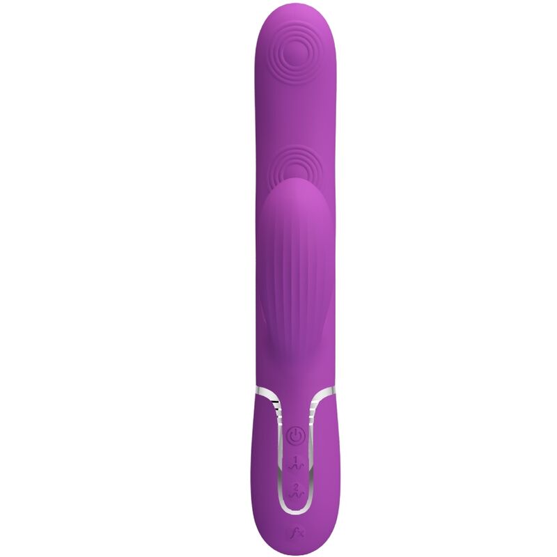 Vibratore multifunzione PRETTY LOVE Perlita 3 in 1 con coniglio viola, design elegante e dettagli colorati.