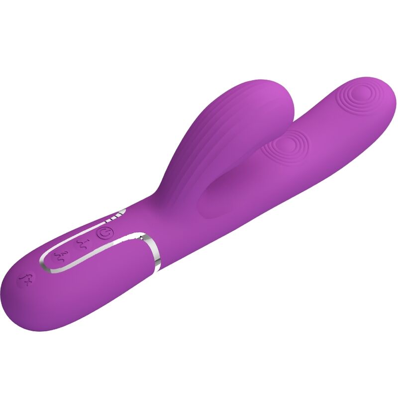 Vibratore multifunzione Pretty Love Perlita 3 in 1 con design coniglio viola, dettagli colorati e funzioni regolabili