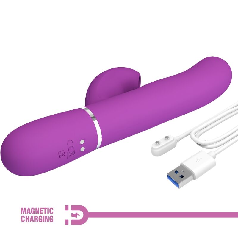 Vibratore multifunzione coniglio viola PRETTY LOVE Perlita 3 in 1 con design ergonomico e dettagli colorati.