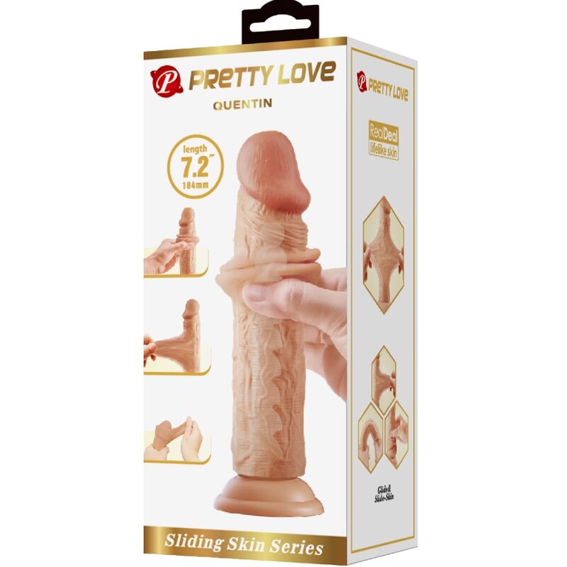 Dildo realistico PRETTY LOVE Quentin, lunghezza di 18 cm, colore carne, con dettagli realistici per uso personale.