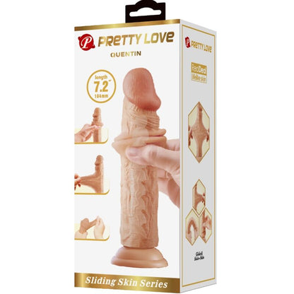 Dildo realistico PRETTY LOVE Quentin, lunghezza di 18 cm, colore carne, con dettagli realistici per uso personale.