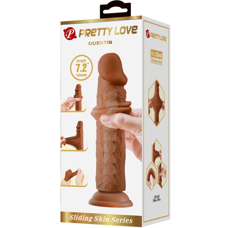 Dildo realistico Pretty Love Quentin marrone, lunghezza di 18 cm, con dettagli realistici e superficie liscia.