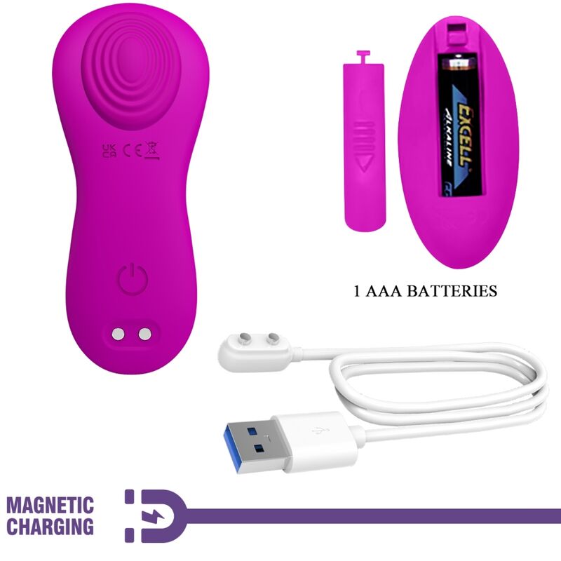 Stimolatore clitorideo PRETTY LOVE ROMARIO con telecomando rosa, design compatto e dettagli morbidi per piacere.