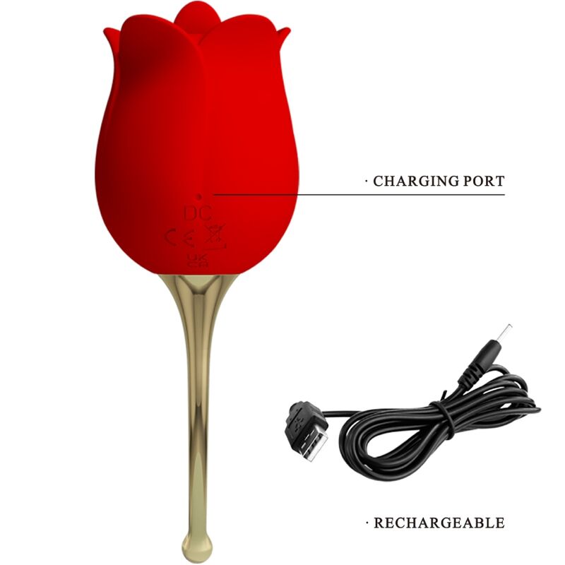 Stimolatore clitorideo Pretty Love Rose Lover con 12 modalità di vibrazione, colore rosso, design elegante e compatto.