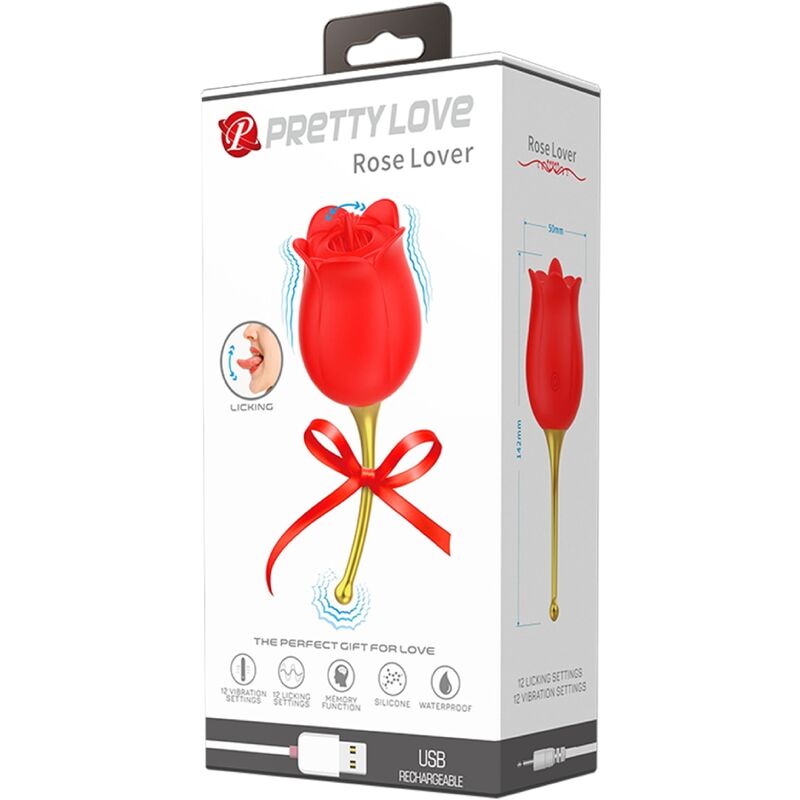 Stimolatore clitorideo Pretty Love Rose Lover con 12 vibrazioni, colore rosso, design elegante e dettagli curati.