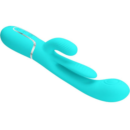 Vibratore multifunzione 3 in 1 Pretty Love Shania con design a triplo coniglio blu, stimolazione versatile e ergonomica