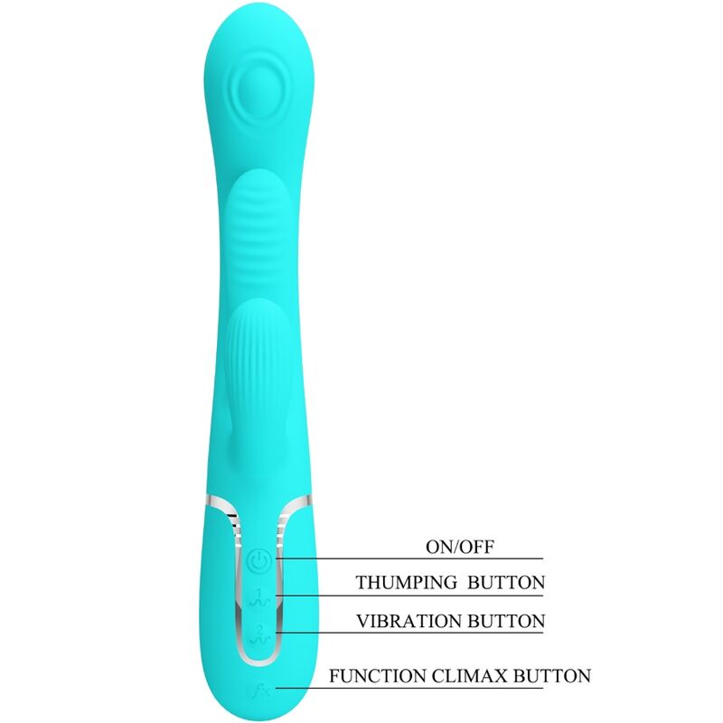 Vibratore multifunzione 3 in 1 Pretty Love Shania Triple Rabbit, blu, con design ergonomico e stimolazione multipla