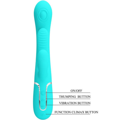 Vibratore multifunzione 3 in 1 Pretty Love Shania Triple Rabbit, blu, con design ergonomico e stimolazione multipla