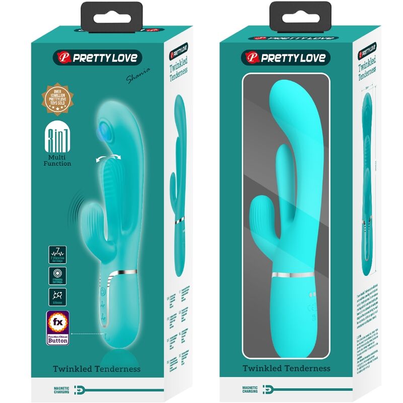Vibratore multifunzione 3 in 1 PRETTY LOVE Shania Triple Rabbit in colore blu, con design ergonomico e stimolazione versatile