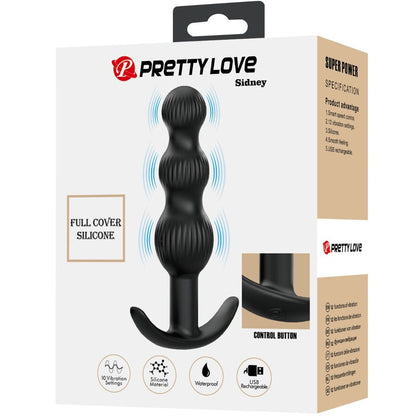 Vibratore anale PRETTY LOVE Sidney nero con 10 vibrazioni, design elegante e superficie liscia, ideale per stimolazione.
