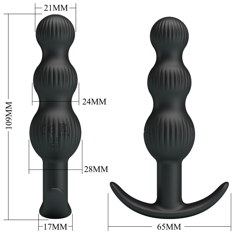 Vibratore anale nero PRETTY LOVE Sidney con 10 modalità di vibrazione, design elegante e compatto.