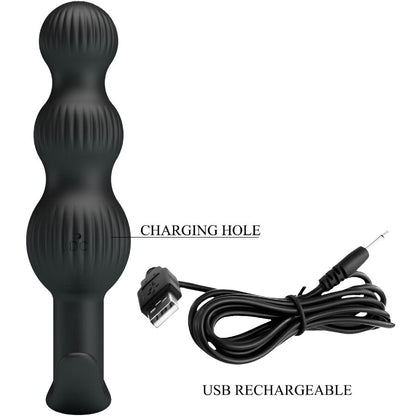 Vibratore anale nero Pretty Love Sidney con 10 modalità di vibrazione, design elegante e ergonomico.