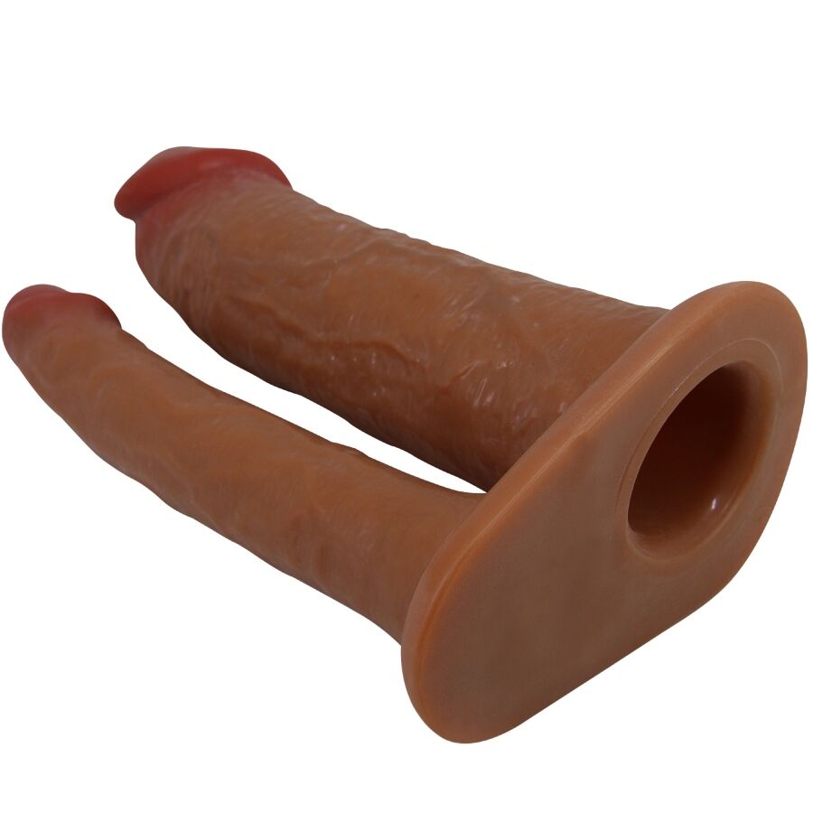 Imbracatura universale Pretty Love Slip Keaven con doppio dildo, comoda e regolabile, in dettagli di alta qualità e design ergonomico.