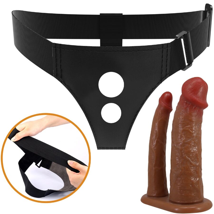 Imbracatura universale Pretty Love Slip Keaven con doppio dildo, design comodo e regolabile per uso intimo.