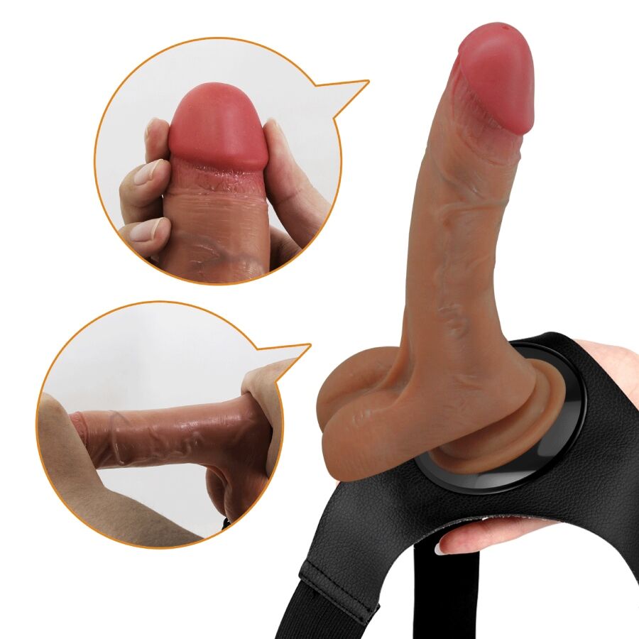 Slip universale PRETTY LOVE con dildo vibrante e squirting, 15,5 cm, color mulato, dettagli realistici e stimolanti.