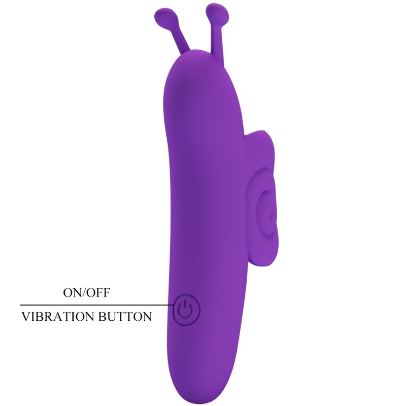 Stimolatore delle dita Pretty Love Snail potente e viola, design compatto, ideale per massaggi e piacere personale.