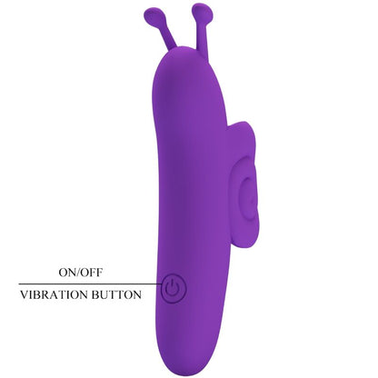 Stimolatore delle dita Pretty Love Snail potente e viola, design compatto, ideale per massaggi e piacere personale.