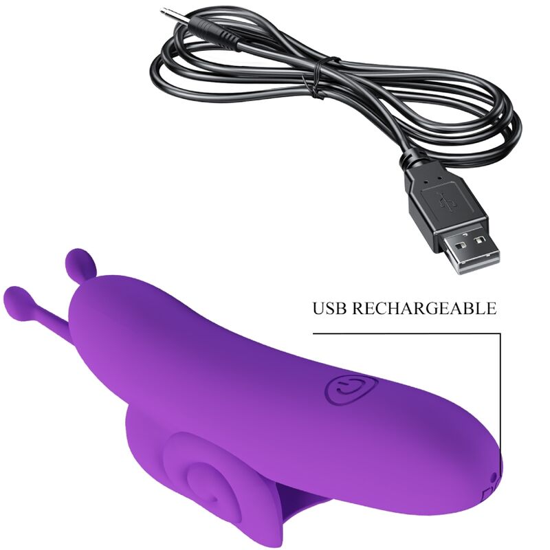 Stimolatore delle dita PRETTY LOVE SNAIL potente, colore viola, design ergonomico e compatto per piacere personale.