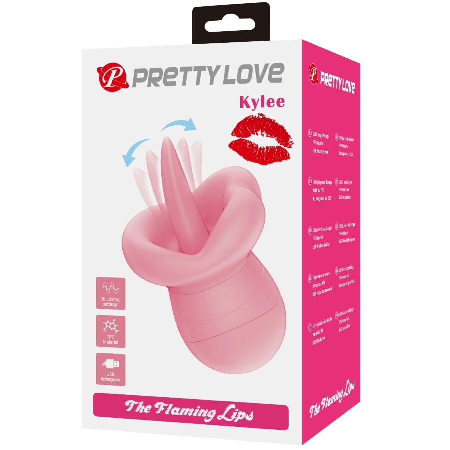 Stimolatore per clitoride Pretty Love Kylee con lingua, 10 vibrazioni, colore rosa e design nudo.