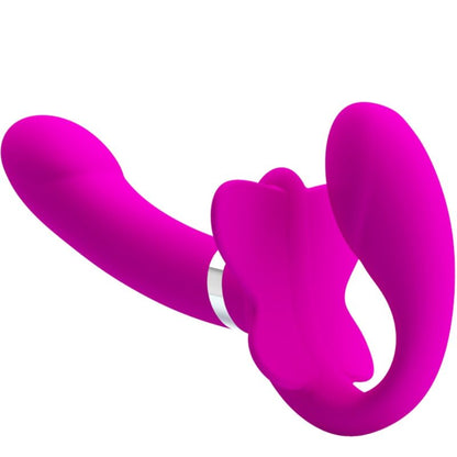 Vibratore doppio strap-on Pretty Love Valerie con 12 vibrazioni, colore viola, design elegante e funzionalità versatile.