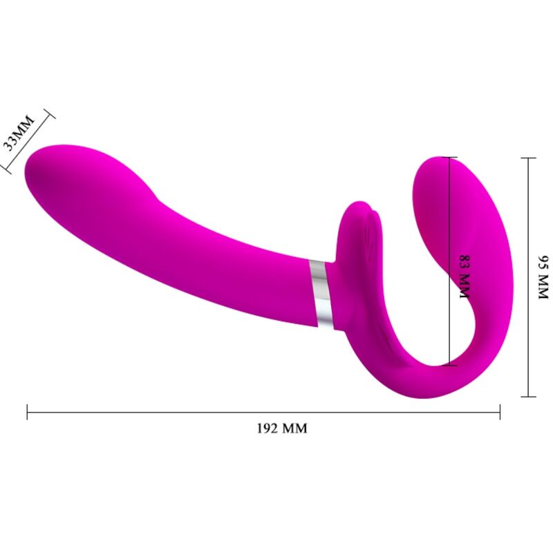 Vibratore doppio strap-on Pretty Love Valerie con 12 vibrazioni, colore viola, dettagli realistici e design ergonomico.