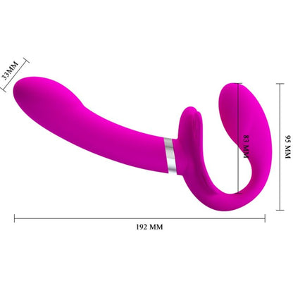 Vibratore doppio strap-on Pretty Love Valerie con 12 vibrazioni, colore viola, dettagli realistici e design ergonomico.