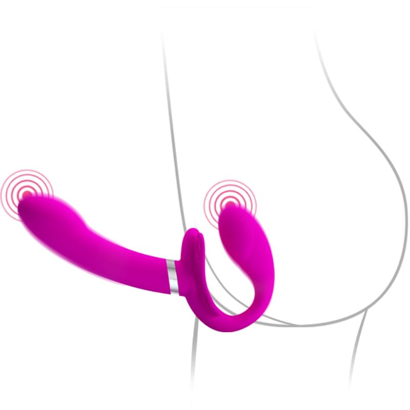 Vibratore doppio Strap-On Pretty Love Valerie con 12 vibrazioni, colore viola, visibile nella immagine.