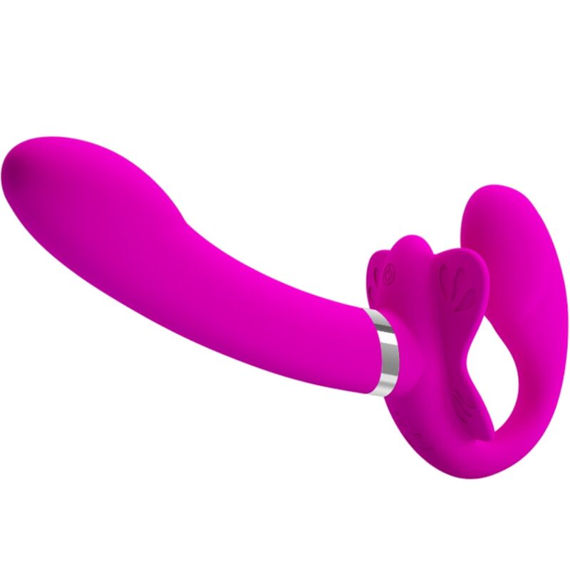 Vibratore doppio strap-on Pretty Love Valerie con 12 vibrazioni, colore viola, design elegante e funzionalità variabili.