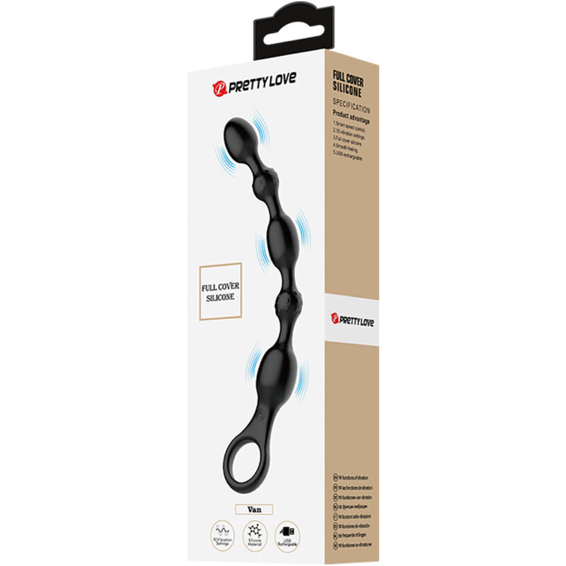 Palline anali PRETTY LOVE VAN in silicone con 10 vibrazioni, ricaricabili, design ergonomico e sicuro per il piacere anale.