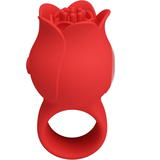 Vibratore a dita a forma di rosa PRETTY LOVE JAE con 10 vibrazioni, colore rosso, dettaglio visibile dell'oggetto.