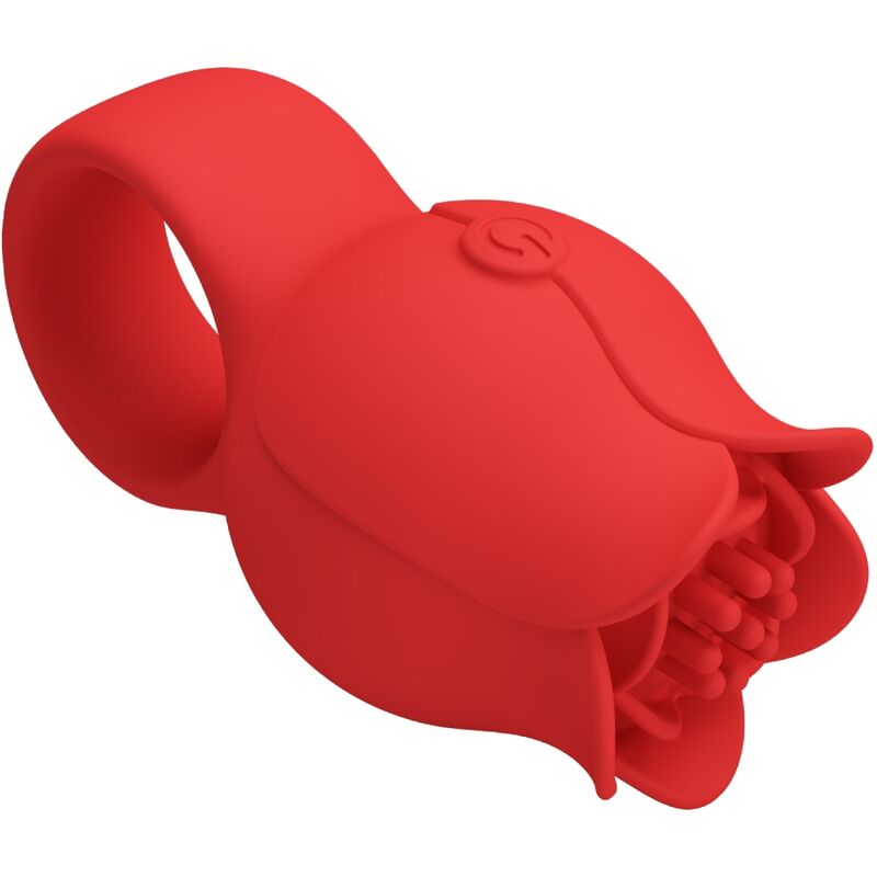 Vibratore a dita a forma di rosa PRETTY LOVE JAE con 10 vibrazioni, colore rosso, dettaglio visibile in immagine.