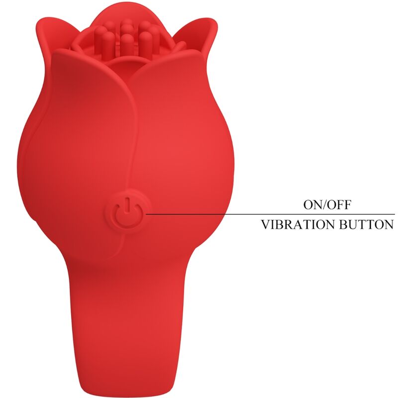 Vibratore a dita a forma di rosa PRETTY LOVE JAE con 10 vibrazioni, colore rosso, dettagli realistici e design elegante