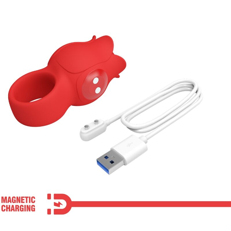 Vibratore a dita a forma di rosa PRETTY LOVE JAE con 10 vibrazioni, colore rosso, ideale per stimolazione manuale.