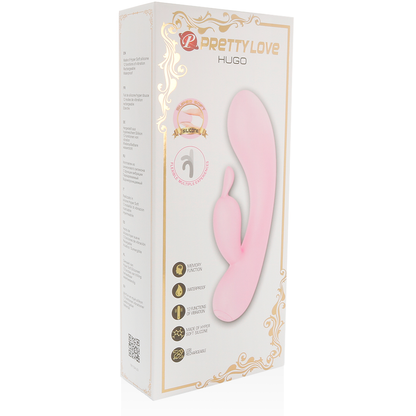 Vibratore rabbit PRETTY LOVE LOVE SMART HUGO con orecchie, design rosa, dettagli realistici, per piacere e stimolazione.