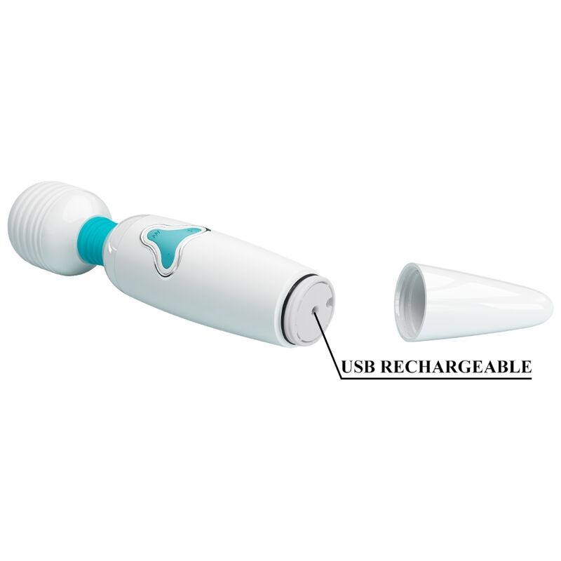 Vibratore Cloud Wand di Pretty Love in bianco con 7 modalità di vibrazione, design ergonomico e superficie liscia.