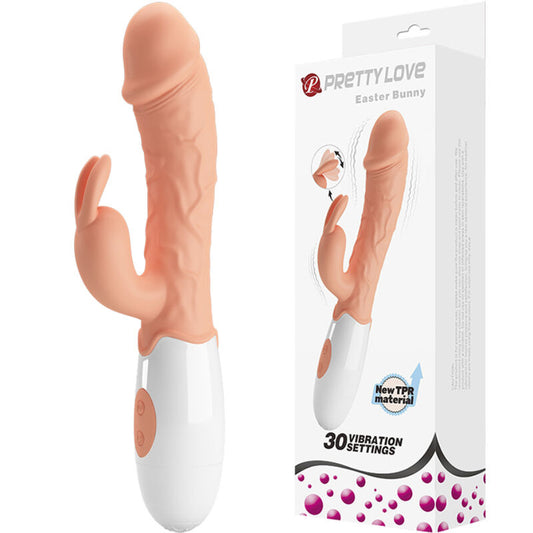 Vibratore coniglio Pasquale Pretty Love, stimolatore a forma di coniglio con dettagli realistici e superficie liscia, in rosa.