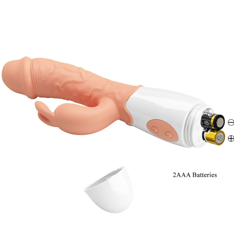 Vibratore coniglietto Pasquale del marchio PRETTY LOVE con stimolatore, in morbida silicone rosa, per piacere e stimolazione.