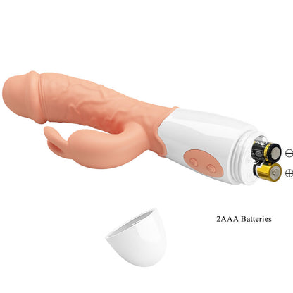 Vibratore coniglietto Pasquale del marchio PRETTY LOVE con stimolatore, in morbida silicone rosa, per piacere e stimolazione.