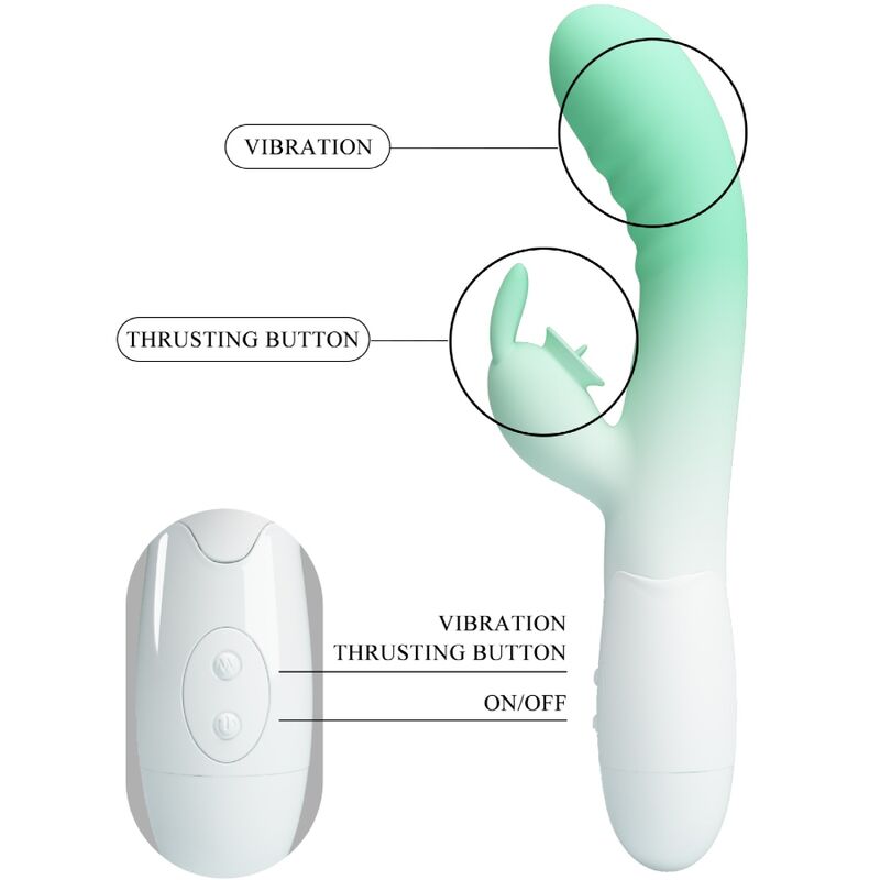 Vibratore coniglio verde PRETTY LOVE CERBERUS con 3 modalità di vibrazione, design ergonomico e dettagli realistici.