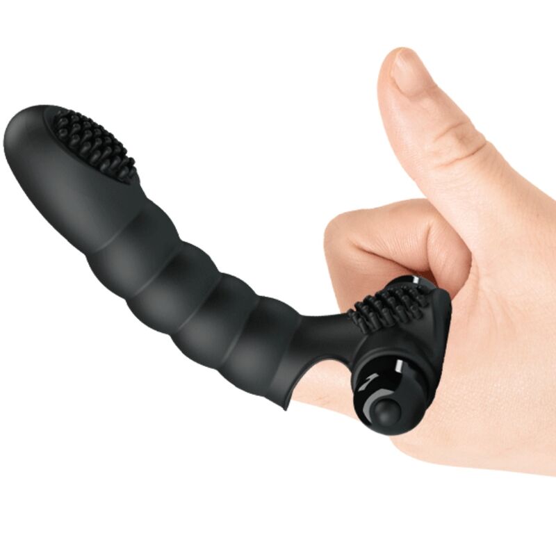 Vibratore da dita Pretty Love Alexander nero con 10 modalità di vibrazione, design compatto e ergonomico, ideale per stimolazione precisa.