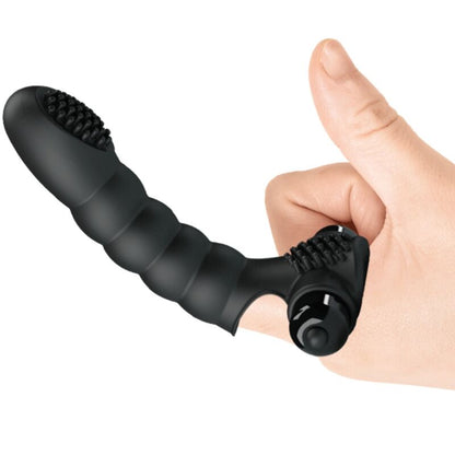 Vibratore da dita Pretty Love Alexander nero con 10 modalità di vibrazione, design compatto e ergonomico, ideale per stimolazione precisa.