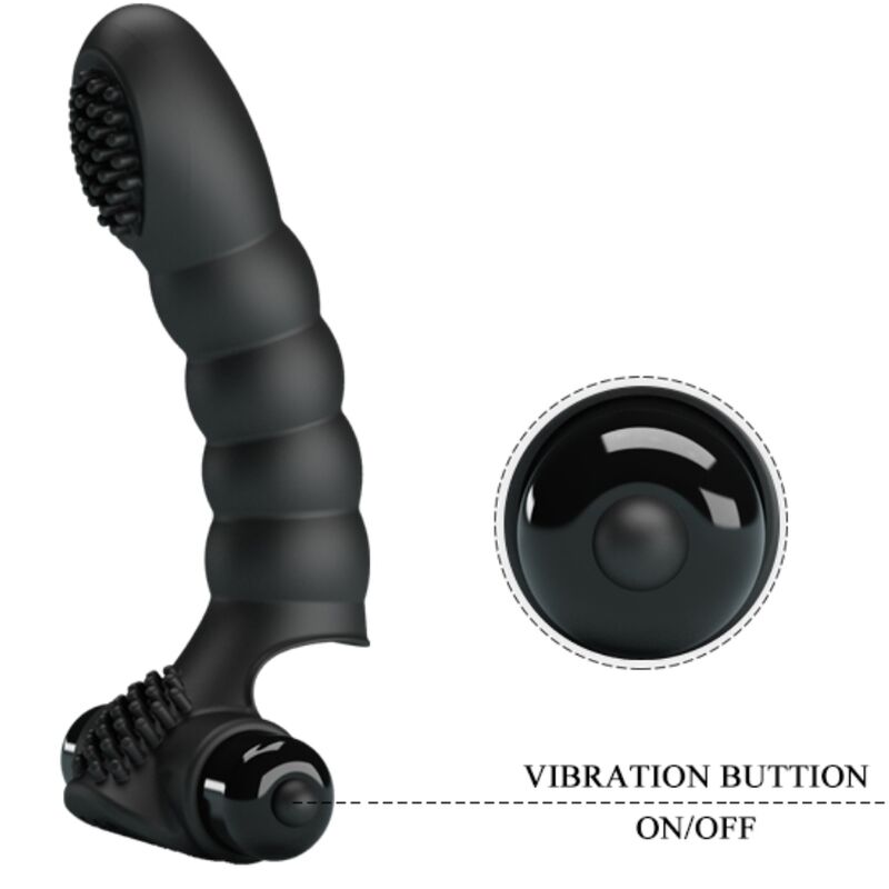 Vibratore da dita PRETTY LOVE Alexander nero con 10 modalità di vibrazione, design compatto e ergonomico.