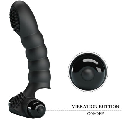 Vibratore da dita PRETTY LOVE Alexander nero con 10 modalità di vibrazione, design compatto e ergonomico.