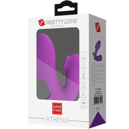 Vibratore da dita PRETTY LOVE Athena con stimolatore clitorideo viola, compatto e ergonomico, ideale per stimolazione precisa.